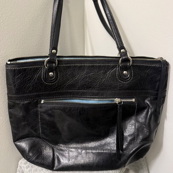 Coach Handbags - Coach 2012 Black Distressed Leather Poppy Satchel